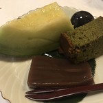 古長 - メロンも甘い♫抹茶と一緒に頂く抹茶ケーキと羊羹も絶妙な甘さ^ ^