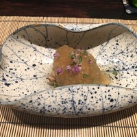 鮨うえの - 【先付】ズイキ、アスパラガス、白バイ貝の土佐酢ジュレがけ