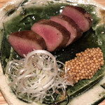 焼肉すどう - タン元 ステーキは 大葉・冥加・自家製マスタードソース 柚子ポン酢漬けで