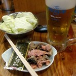 Kushikatsu Tanaka - ガリ〆鯖と生ビール。