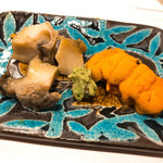 うを徳 - 利尻雲丹と大原あわびのお造り