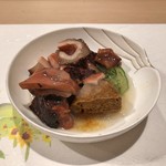うを徳 - 明石 煮蛸 + 京都 麩 + 胡瓜 + 酢橘ジュレ