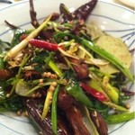 御田町 桃の木 - アヒルの舌の山椒、唐辛子炒め