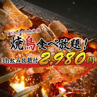 宮崎県のブランド地鶏「日向地鶏」の3時間食べ飲み放題プラン！