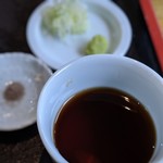 そばのさと - つけ汁と薬味です。
