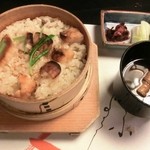 とうふ屋うかい - ホタテご飯・赤だし・香のもの