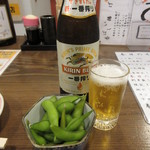 Aki nai - 瓶ビールとお通しの枝豆