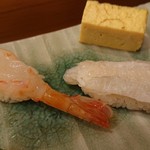 Sushidokoro Akashiya - 鰈エンガワとぼたん海老。