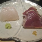 にい留 - お造り（メイチダイ、気仙沼産カツオ）