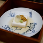 瓢斗 - 先付　胡麻豆腐、雲丹、蓮芋、山葵