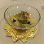 オーグードゥジュール メルヴェイユ 博多 - オレンジ風味のリオレ　抹茶のアイスと求肥