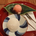 馬車道 大かわ - 西瓜ソルベとマスカット大福