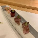 割烹 一楓 - お造り：さわら、本マグロ、クロムツ、鯵 どのお刺身も新鮮。味がついているのでいただきやすい。 ここで日本酒をいただきました。