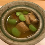 割烹 一楓 - 鰻、枝豆、あんかけ 大好きな鰻。枝豆の食感がいい。あんかけなので熱々。