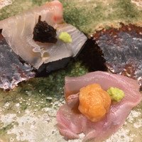 鮨 きのした - 白甘鯛 このこのせ / 真鯛昆布〆 昆布佃煮のせ