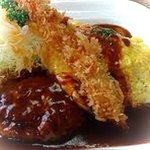 カフェ・ブルセブンバー - ハンバーグ、オムハヤシ、エビフライのアメリカンコンボプレート￥1090