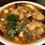 大衆中遊華食堂 八戒 - 海老天入り スパイス酸辣湯麺アップ