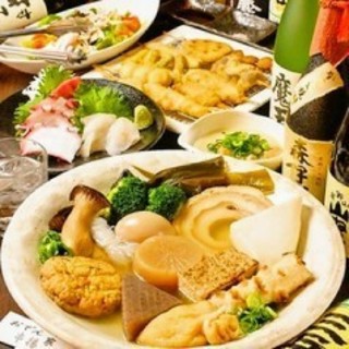 おでん 串揚げに鮮魚の刺盛付7品2時間飲み放題付4000円コース おでん家万昌ぶらっせ 北浦和店 オデンヤマンショウブラッセ 北浦和 おでん 食べログ