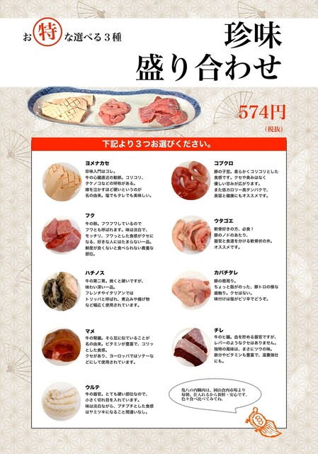 料理メニュー 焼肉 亀八 法界院 焼肉 食べログ