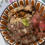 うを徳 - 2019.9 三色丼（ネギトロ、根室鰯タタキ、対馬穴子タタキ）