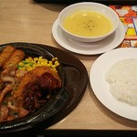 ガスト - 肉盛り!ﾜｲﾙﾄﾞﾌﾟﾚｰﾄ1079円&Bｾｯﾄ(ﾗｲｽ大盛り&とうもろこしのﾎﾟﾀｰｼﾞｭ)366円