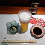 Sushi Yoshida - 付きだしとビール