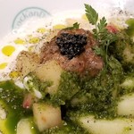 麺屋 六感堂 - 桃と酒盗クリームチーズヌードル（桃のカプレーゼ添え）＋桃増し