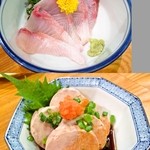 鳥勝 - かんぱちの刺身 & 島根産あん肝