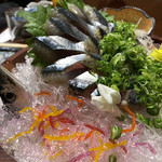 郷土料理 竹の子 - 秋刀魚のお造り。まだ脂がそんなにのってないから細いよとは言われたけど、美味しかったなー