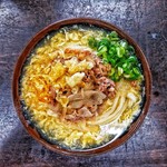 うどん屋 まつはま - かきたまあんかけ(冷)+肉トッピング