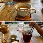 ジャム cafe 可鈴 - 食後のドリンク(上がクーリー(ハーブティー)、下がアイスコーヒー)