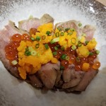 撰 利久 - 雲丹とイクラの牛タンローストビーフ