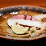 肉割烹 上 - タン元 醤油焼き 　播州牛 　焼き松茸 酢橘