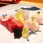 銀座 しのはら - お造り 平目 鱧 黒鮪