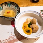 立山高原ホテル - もろこし豆富・炊き合わせ（つの字海老・蛸真丈・湯葉・海老芋・ズッキーニ）