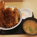 Katsuya - 全部のせカツ丼(ごはん大盛り)、温泉たまご、とん汁