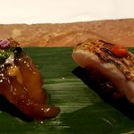 かわ村 - 赤むつの握りゾット(右)
      甘海老の握りゾット(左)