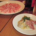 天香回味 東銀座店 - 前菜としゃぶしゃぶ用の豚肉