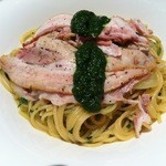 RISTORANTE HiRo - 糸島産豚のベーコンとキャベツのペペロンチーノ　バジルソースがけ