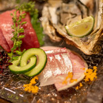 穂のか - シマアジ刺身、昆布森産生牡蠣