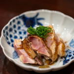 鳥田中 - 2019.9 あぶり叩き造り 丹波地鶏胸肉抱き身、もも肉盛り合わせ