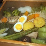 ステーキハウス 村岡 - 堺地場朝採れ野菜と旬野菜も蒸しあがっています。 写真から湯気が、もあ～って上がっているのが分かりますか？