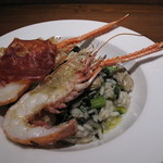 リストランテ ネグラマーロ - 三河産手長海老とパルマ産生ハムのクロッカンテをのせた三重産カキのリゾット