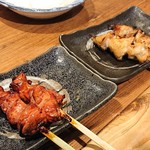 本格炭火焼き鳥＆博多もつ鍋 串たつ - きも(レバー)(@150円)ぼんじり(テール)(@140円)