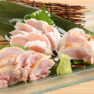 Chicken sashimi is flown in from Kyushu.