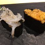 晶 - 5貫目 白魚軍艦 霞ヶ浦 / 6貫目 ムラサキウニ軍艦 北海道