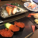 大洗　お魚食堂 - いくら軍艦、サワラの西京漬、かに寿司、蒸しエビ寿司