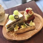 Fukushima Sugar - 3種のぶどうのショートケーキ、ぶどうのエクレア、いちじくのもりもりタルト、アイスオレ