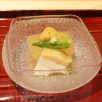 銀座 しのはら - 冬瓜、黒あわび、うに、イクラ、冬瓜のスープ