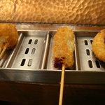 串かつ料理 活 - 河豚巻き＆ムラサキイモ＆天子（アマゴ）